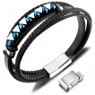 Bracelet homme multi-rangs noir  perles bleues facettes et triangles