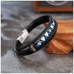 Bracelet homme multi-rangs noir  perles bleues facettes et triangles