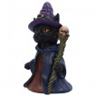 Figurine chat noir sorcier  baton avec crane humain (14cm)