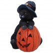 Figurine halloween  chat noir pos contre une citrouille (13cm)