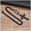 Pendentif croix noire en acier  motifs cisels aspect corde