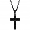 Pendentif croix noire en acier  motifs cisels aspect corde