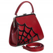 Sac  main trapze rouge avec motif en toile d'araigne