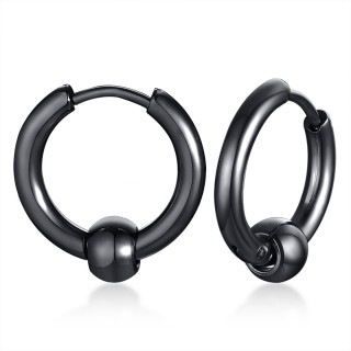 Anneaux d'oreille homme en acier noir  boule (Paire)