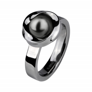 Bague femme acier nid de perle anthracite