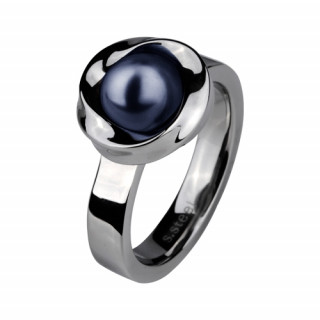 Bague femme acier nid de perle bleu nuit