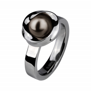 Bague femme acier nid de perle marron