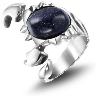 Bague homme acier Scorpion sculpt  pierre bleue nuit