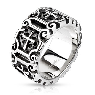 Bague homme acier style ornementale  croix