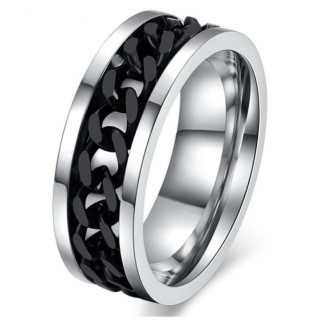 Bague mixte en acier  chaine noire