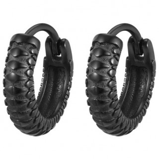 Boucles d'oreilles homme biker en acier style pneu de moto (paire)