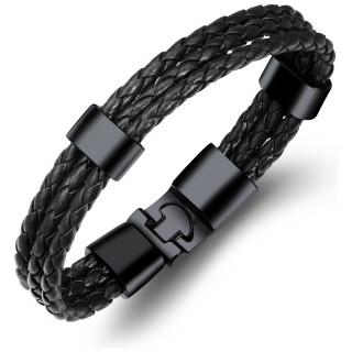 Bracelet homme  triple tresse de similicuir noir