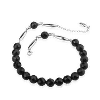 Collier acier court  perles d'onyx facettes