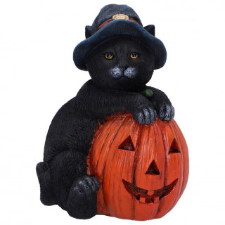 Figurine halloween  chat noir pos contre une citrouille (13cm)