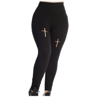 Achat Pantalon leggings femme noir à croix latines ajourées