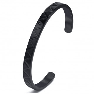 Bracelet rigide homme jonc grav de zigzag en acier noir