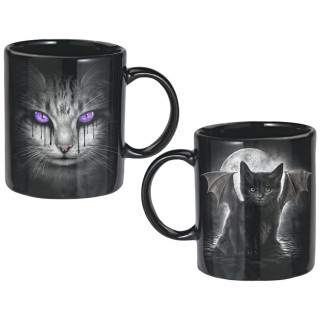 Lot de 2 mugs  chat chauve-souris et chat aux yeux violets