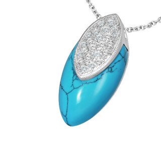 Pendentif acier  pointe turquoise pave de pierres