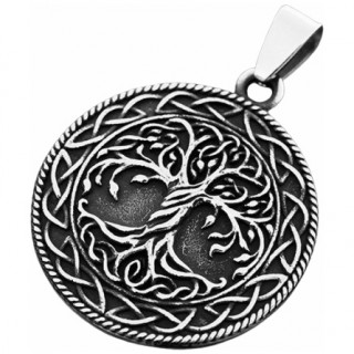 Pendentif celte rond en acier  Arbre de Vie