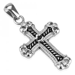 Pendentif croix en acier  extrmits en couronnes