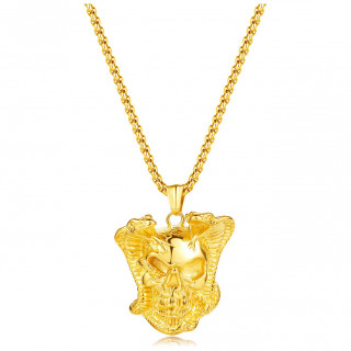 Pendentif homme acier dor tte de mort borde de deux serpents cobra