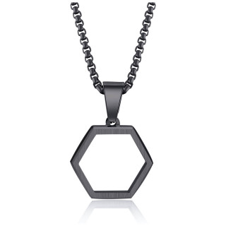 Pendentif homme hexagone noir en acier