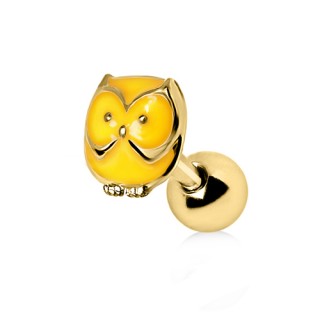 Piercing cartilage tragus hlix plaqu or avec chouette jaune