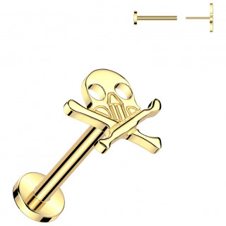 Piercing labret Titane dor push-in Skull Pirate (lvre, tragus, hlix...)