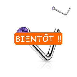 Piercing nez titane en "L"  demi-boule strass Violet