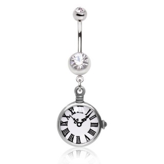 Piercing nombril pendentif montre gousset (non fonctionnelle)