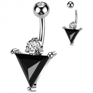 Piercing nombril  triangle zirconium noir surmont d'un zirconium clair