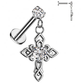 Piercing d'oreille croix celtique avec coeur en strass