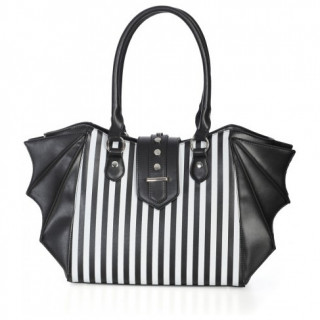 Sac  main similicuir  ailes de chauve-souris et rayures noires et blanches