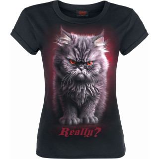 T-shirt enfant fille  chat pas content style "Angry cat" au regard rouge