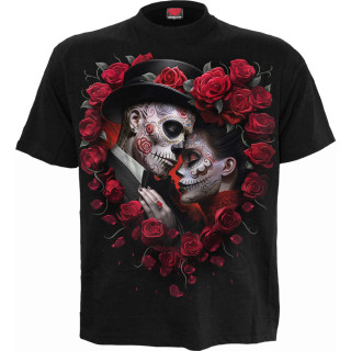 T-shirt homme  couple faon Jour des Morts et coeur de roses