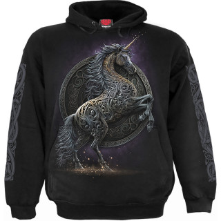 Sweat capuche homme  Licorne celtique noire et bouclier