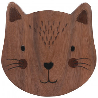 Tabouret enfant en forme de chat en bois d'Acacia (26cm de haut)