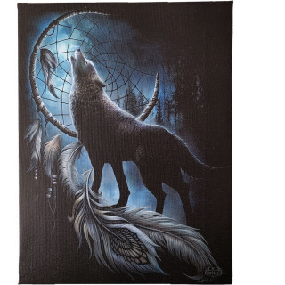 Toile dco  loup en fort et attrape rves amrindien "FROM DARKNESS" (25x19cm)